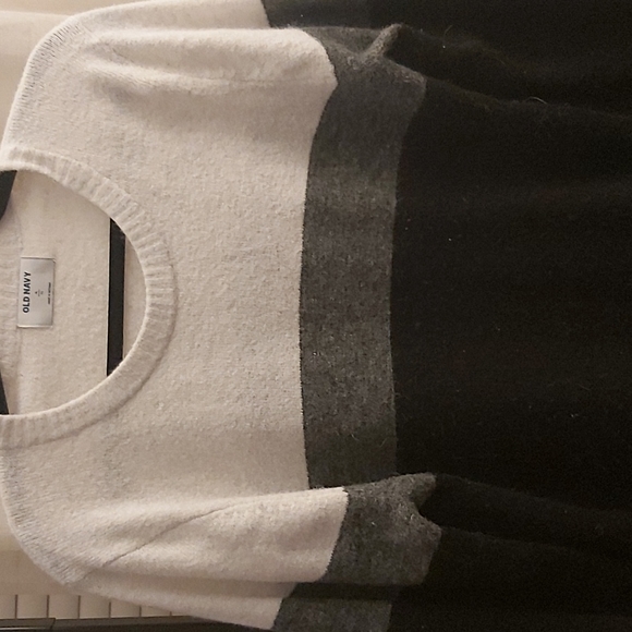 Sweater XL large Gray Black White stripe long sleeve - Picture 1 of 3